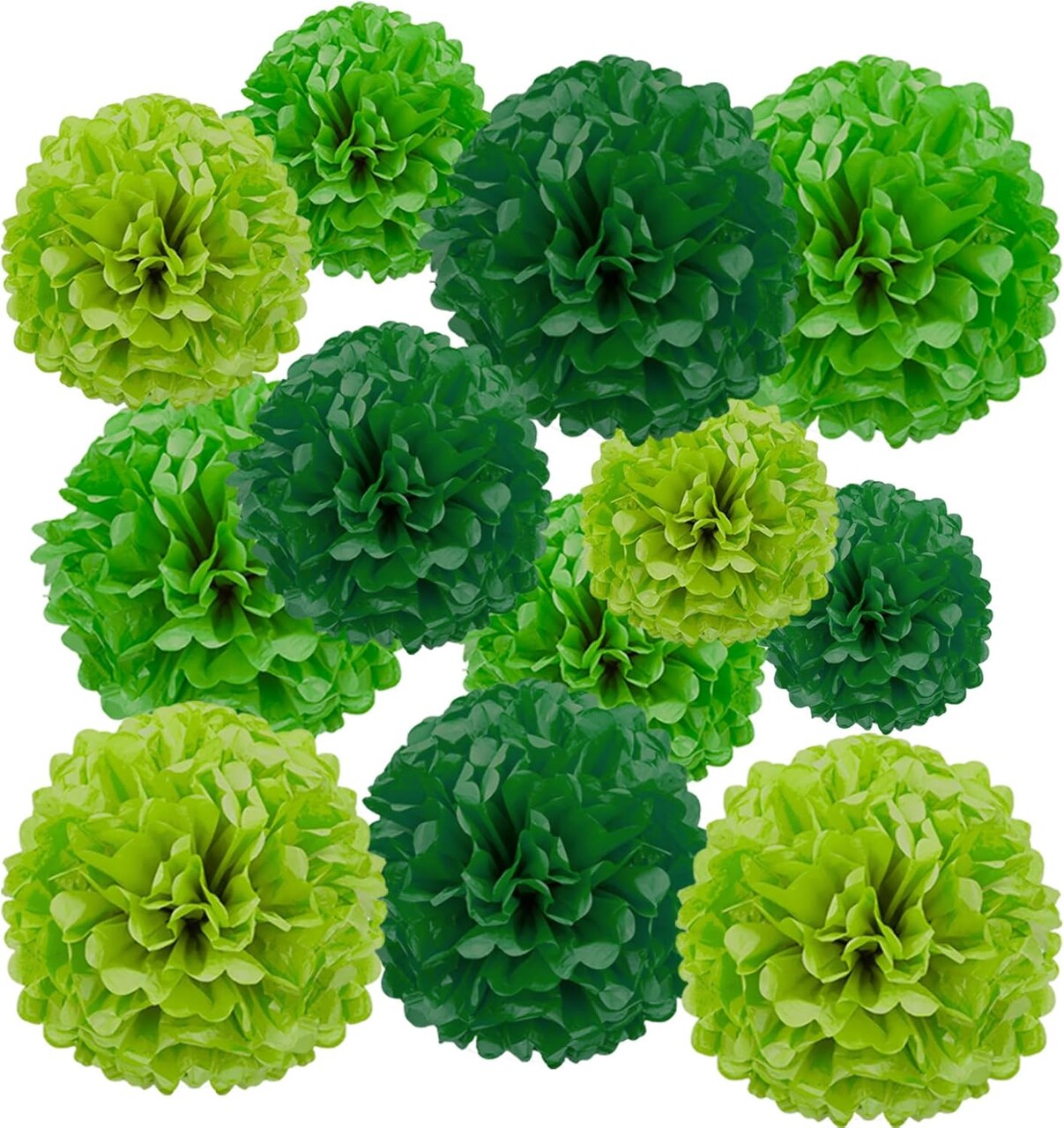Green Paper Pom Poms Tissue Paper Flowers Hanging Paper Flowers Decorations Pack of 12 for Wedding, Birthday,Party Decor. 12", 10",8"